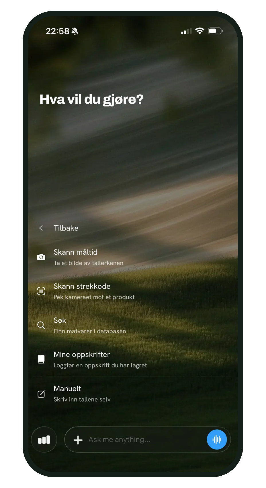 Logging av måltid i Vegiano-appen